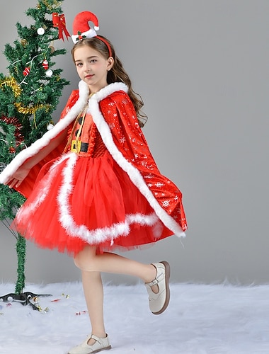  Mikulás Mrs.Claus Felszerelések Tüllszoknya Mikulás ruhák Lány Cosplay jelmez Gyermek Karácsony Újév szenteste Karácsony Parti Ruha Sisak Köpeny