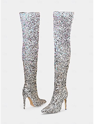  Schwarze und rote Overknee-Stiefel mit Pailletten für Damen – sexy Partystiefel mit Stilettoabsatz für mutige Modestatements