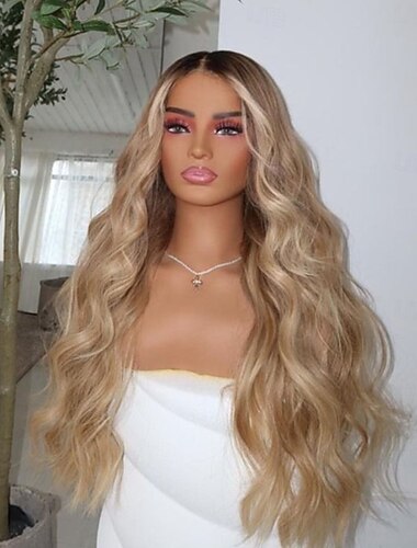  Cappelli veri 13x4 Pizzo Frontale Parrucca Parte di mezzo Brasiliano Ondulato Biondo Multicolore Parrucca 130% 150% Densità dei capelli Capelli schiariti Attaccatura dei capelli naturale Senza colla