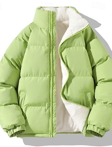  Miesten Puhujakki Toppatakki Pehmustettu takki Tasku Polyesteria Fleece-vuori Arki-asut Deitti Loma Normaali Muoti Vapaa-aika Mukava Pidä lämpimänä Syystalvi Yksivärinen / yksivärinen Musta Vihre