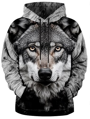  Hombre Lobo Sudadera Sudaderas Sudadera Manga Larga Sudadera con capucha Con Capucha Diario Impresión 3D Deporte Vacaciones Ropa de calle Gris Estampado Bolsillo delantero Primavera & Otoño Diseñador