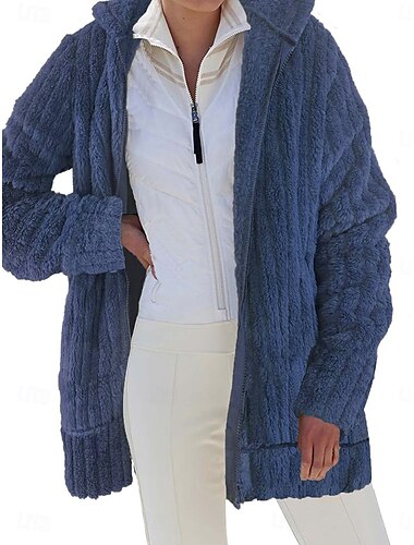  Damen Fleecejacke Teddy-Mantel Hoodie Jacke warm halten Atmungsaktiv Zip Tasche Innenfutter aus Fleece Brautkleider schlicht Glatt Urlaub Strasse Freizeitskleidung Ausgehen Reisverschluss Standard