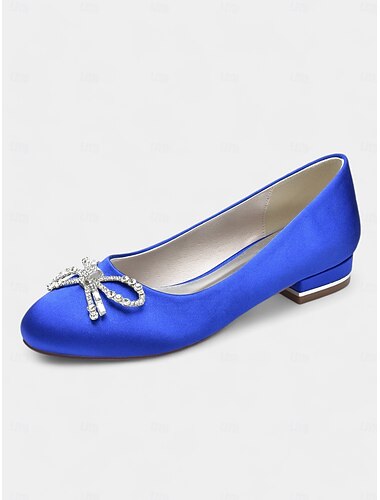  Ballerinas mit runder Zehenpartie und Strass-Schleife für Damen – elegante Ballerinas aus Satin für Hochzeiten, Partys und besondere Anlässe