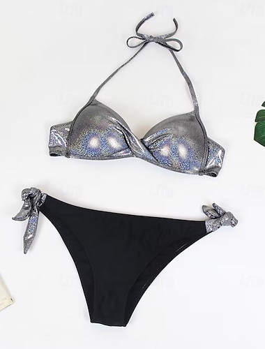  Per donna Costumi da bagno Bikini Costume da bagno Festività Di tendenza Tinta unica Senza maniche Costumi da bagno