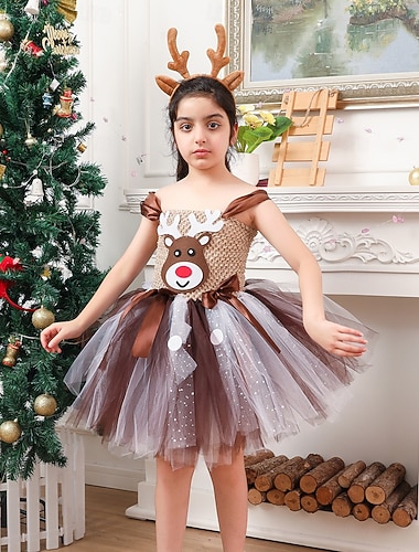  Rénszarvas Felszerelések Tüllszoknya Mikulás ruhák Lány Cosplay jelmez Gyermek Karácsony Újév szenteste Karácsony Parti Ruha Sisak