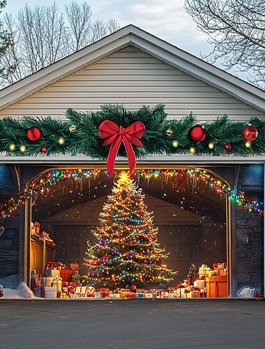 decorazioni natalizie per porte, copertura per porta da garage esterna, striscione con albero di Natale, fattoria, grande sfondo natalizio per le vacanze, decorazioni da parete per porte da garage