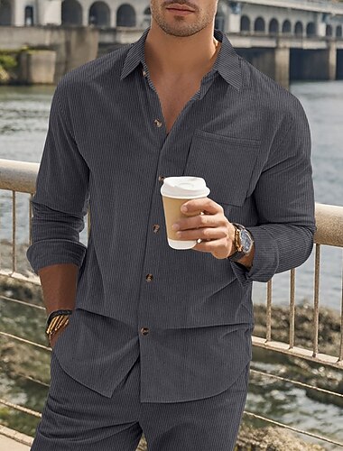  Hombre Camisa Camisa casual Camisa de franela Negro Blanco Azul Marino Oscuro Color Caquí Gris Oscuro Manga Larga Plano Diseño Vacaciones Hawaiano Abotonar Ropa Poliéster Moda Casual Cómodo