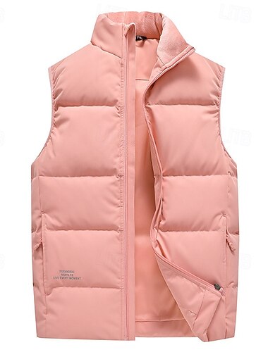 Per uomo Gilet in piumino Quotidiano Casual Primavera & Autunno Tasca Poliestere Confortevole Tinta unica Cerniera Collo alla coreana Nero Rosa Rosso Viola Gilet
