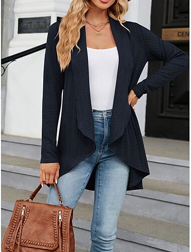  Per donna Felpa Cardigan Informale Morbido Colore puro A coste Colletto Lavorato a maglia Manica lunga Top regolari Maglia Esterno Giornaliero Fine settimana Blu marino Verde Autunno Inverno