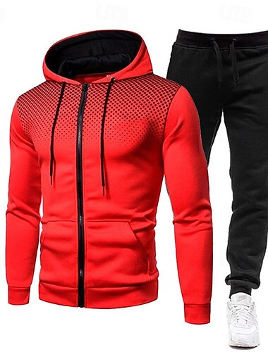  Herren Trainingsanzug Jogginganzug 2 teilig Full Zip Casual Herbst Langarm Atmungsaktiv Weich Fitness Fitnesstraining Laufen Sportbekleidung Sportkleidung Punkt Dunkelgrau Weiß Wein