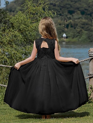  Bambino Da ragazza Abito da damigella Vestito da festa Tinta unica Senza maniche Prestazioni Matrimonio Feste Retato Schiena scoperta Collage Elegante Dolce Poliestere Di pizzo Maxi Vestito da festa