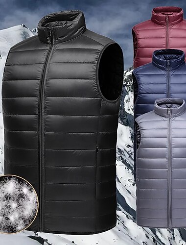  Herren Daunenweste Puffer Weste Weste Täglich Verabredung Urlaub Modisch Brautkleider schlicht Herbst Winter Tasche Nylon Entendaunen warm halten Komfortabel Feste Farbe Reisverschluss Ständer