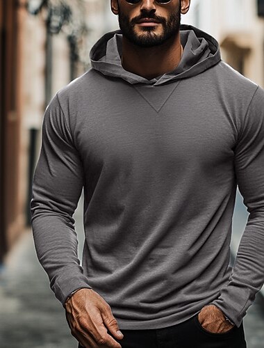  Per uomo Maglietta Manica Lunga Con Cappuccio Estate Semplice Moda Designer Essenziale Con cappuccio Vacanza Streetwear Uscire Grigio scuro Nero Bianco Maglietta Top per Uomo