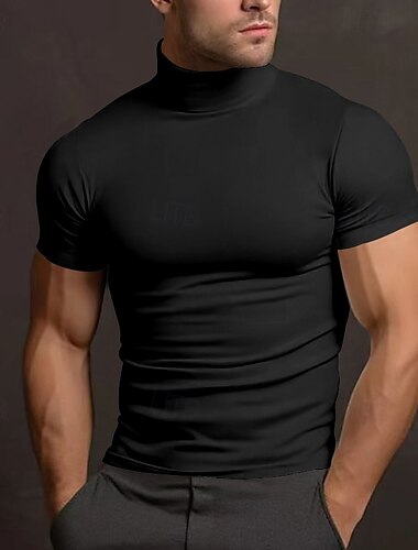  Voor heren T-shirt Coltrui Korte mouw Coltrui Zomer Lente Effen Modieus Casual Comfortabel Ronde hals Vakantie Straat Feestdagen Donker Bruin Donker Grijs Zwart Top T-shirt voor mannen
