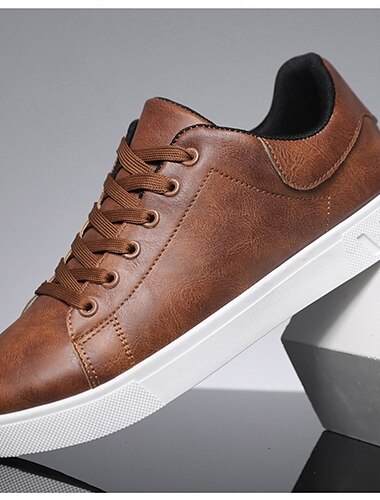  baskets décontractées à lacets marron pour hommes - design minimaliste avec semelle blanche, confort au quotidien