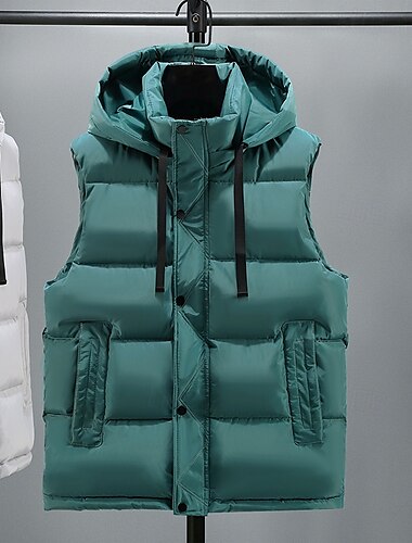  Pánské Puffer Vesta Vesta s kapucí S vycpávkou Vesta Prošívaná vesta Denní Rande Dovolená Módní Na běžné nošení Podzim zima Kapsy Odnímatelná kapuce Polyester Zahřívací Pohodlné Pevná barva Zapnul