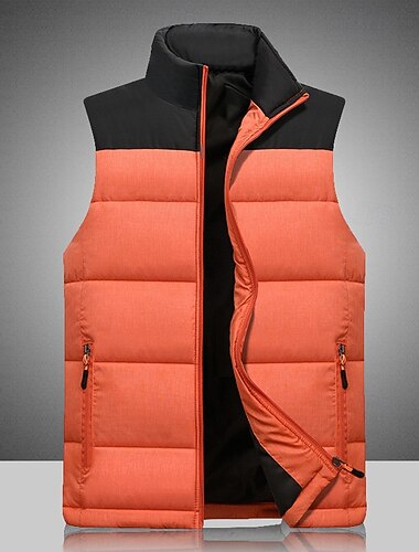  Homme Gilet matelassé Gilet du quotidien Rendez-vous Vacances Mode Décontractées Automne hiver Poche zippée Polyester Chaud Confortable Bloc de couleur fermeture Éclair Mao Standard Orange Gris