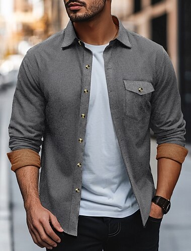  Herren Hemd Flanelljacke Flanell Hemden Knopfhemd Cargo-Shirt Feste Farbe Outdoor Arbeit Schwarz Weiß Hellgrün Wein Langarm Umlegekragen Frühling & Herbst Bekleidung Farbblock