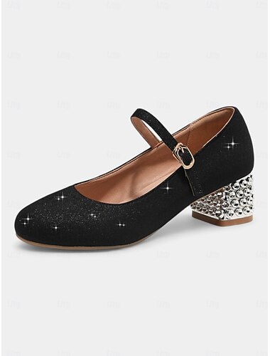  Glitzernde Mary-Jane-Tanzschuhe für Damen und Mädchen mit Strass-Blockabsatz – Party-Abendschuhe mit niedrigem Absatz für Auftritte und besondere Anlässe