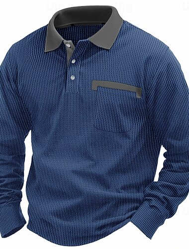  Herre Vaffel poloskjorter Polo skjorter Formel Forretning Knaphul Klassisk Langærmet Mode Basale Helfarve Patchwork Knapper Forår & Vinter Regulær Sort Hvid Bordeaux Navyblå Kongeblå Mørk Kaffe