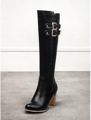  Schicke kniehohe cremefarbene Damenstiefel – elegantes Design mit doppelter Schnalle und Blockabsatz, perfekt für die Herbst- und Wintermode