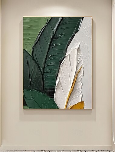  grünes Blatt Ölgemälde handgemalt bunte Federn Ölgemälde auf Leinwand große Wand Kunst Malerei abstrakte bunte Malerei benutzerdefinierte Malerei Wohnzimmer Haus Wand Dekor
