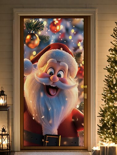  juledørdekorasjoner dørdeksler julenisse snømann ornamenter dørteppe dørgardindekorasjon bakgrunn innendørs/utendørs dørbanner til inngangsdør gårdshus