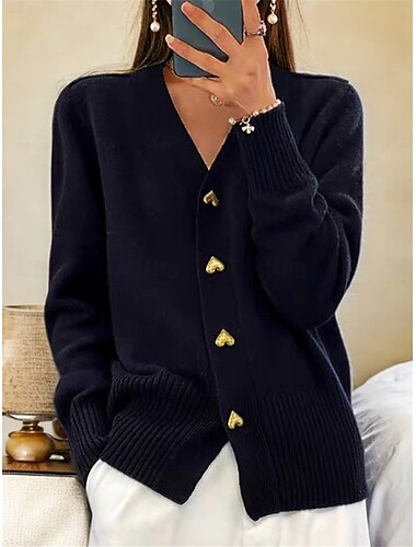  Damen Pullover Strickjacke Brautkleider schlicht Weich Einfarbig Gerippt V Ausschnitt Tasche Strick Langarm Normale Oberteile Stricken Outdoor Täglich Wochenende Schwarz Weiß Herbst Winter