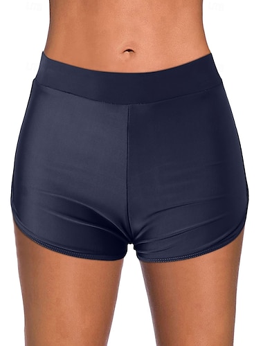  Dam Badkläder Stretchiga boxershorts Baddräkt Hög midja Semester Standkläder Ensfärgat Ärmlös Baddräkter