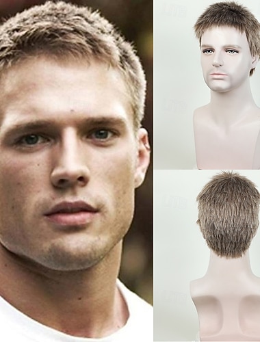  Syntetiske parykker Rett Asymmetrisk frisyre Parykk Kort Vinrød Svart Blond Syntetisk hår Herre Moteriktig design Myk Naturlig Svart Gull Lilla-rosa