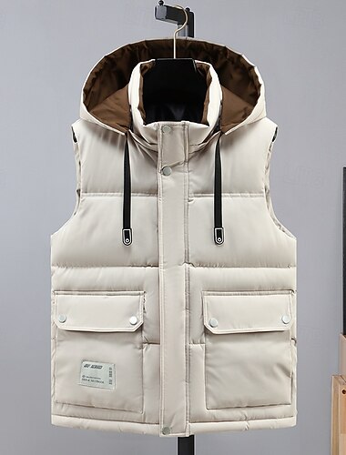  Per uomo Gilet imbottito Gilet con cappuccio Gilet trapuntato Da tutti i giorni Da mare Per uscire Di tendenza Essenziale Primavera & Autunno Cerniera Multi tasca Poliestere Comodo Liscio Nascosto
