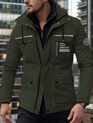  Herren Wintermantel Winterjacke Fleecejacke Sport Jacke Outdoor Campen und Wandern Wasserdicht Windbreaker Zip Tasche Herbst Winter Feste Farbe Modisch Strassenmode Mit Kapuze Standard Schwarz Wei