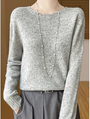  Per donna Felpa Pullover Maglione Informale Morbido Colore puro A coste Girocollo Lavorato a maglia Manica lunga Top regolari Maglia Esterno Giornaliero Fine settimana Cammello Beige Autunno Inverno