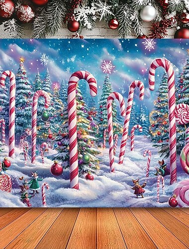  juledekorasjoner hengende billedvev godteri stokk skog jul veggkunst stor billedvev veggmaleri dekor fotografi bakteppe teppe gardin hjem soverom stue dekorasjon