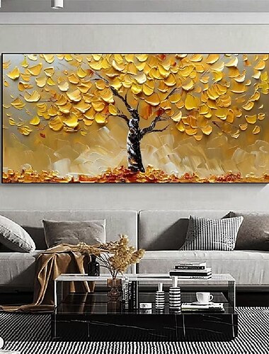  handgefertigte abstrakte goldene Baumgemälde auf Leinwand handgemalt reich strukturierte Acrylmalerei moderne Ölgemälde Wandkunst handgemaltes Kunstwerk Ölgemälde für Wohnzimmer Wanddekoration