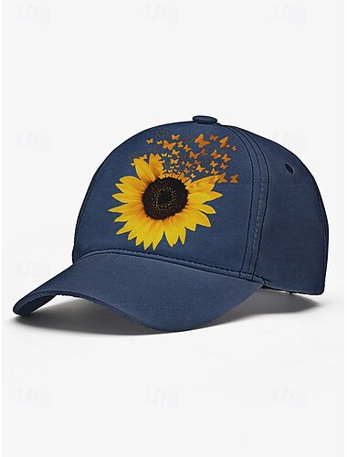  Damen-Baseballkappe mit Sonnenblumen- und Schmetterlings-Print – lässige, verstellbare Mütze für draußen