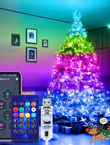  20m 200 leds usb bluetooth rgb lichtsnoer met puntregeling kleurveranderende lichtsnoer kerst raamdecoratie voor doe-het-zelf scène kerst- en vakantieverlichting