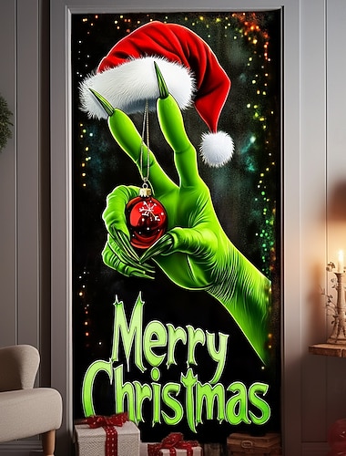  vánoční ozdoby na dveře kryty dveří vánoční čepice tapisérie dveřní závěs dekorace pozadí vnitřní / venkovní banner pro přední dveře statek zelené monstrum
