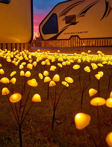  luci solari a forma di fungo con spina, luci decorative per esterni calde e radianti da 6/8/10 teste per Halloween, Natale, matrimoni e festival, 2/4 pezzi