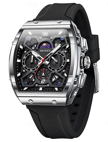  OLEVS pánské quartz hodinky móda casual náramkové hodinky měsíční fáze luminiscenční kalendář vodotěsné silikonové gelové hodinky