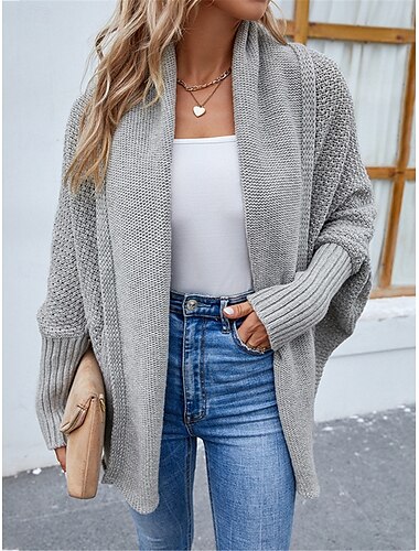  Femme Pull Chandail Gilet Cardigan Décontractées Flexible Couleur monochrome A côtes Ouvrir le devant Tricoté Manche Chauve-souris manche longue Hauts réguliers Tricoter Extérieur du quotidien Fin de