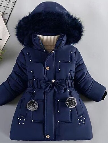  Barn Jente Dun Helfarge Mote Pelskanter Skole Frakk Yttertøy 4-12 år Høst Svart Vin Navyblå