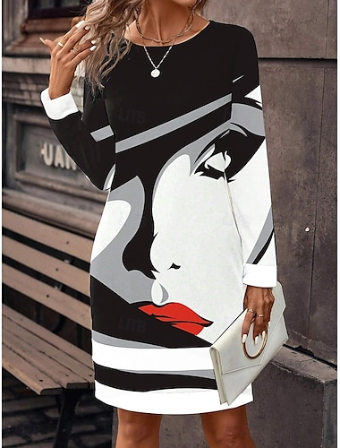  Mujer Vestido Midi Vestido sudadera Vestido de invierno Vestido corsé Vestido tubo Elegante Vacaciones Fiesta Calle Ajuste regular Abstracto Manga Larga Cuello Barco Negro Verano Otoño Invierno