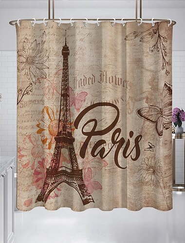  Shower Curtain with Hooks 180cm*180cm(70"*70") Polyester Washable Waterproof Pattern Bathroom Bathtub Decor Vintage Eiffel Tower