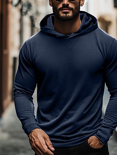  Herren T Shirt T-Shirt Langarm Mit Kapuze Sommer Einfach Mode Designer Basic Mit Kapuze Urlaub Straße Ausgehen Dunkelgrau Schwarz Weiß Top T-Shirt für Herren