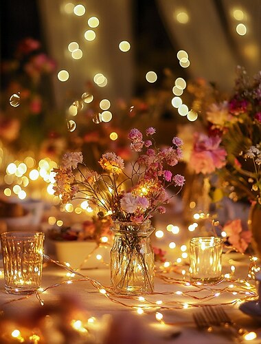 elegante festa di ricevimento di nozze 5m 50 luci a led in filo d'argento, luci fatate alimentate a batteria per casa, natale, matrimonio&amp;decorazione per feste