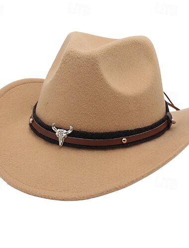  Hombre Sombrero para el sol Sombrero de vaquero Sombrero Fedora Trilby Negro Rojo Algodón / Poliéster Estilo retro Moda siglo 18 estado de texas Diario Fiesta temática Color sólido/liso Filtro Solar