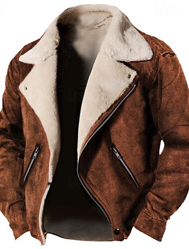  Voor heren Jas van imitatieleer Winterjack Fleecejack Sherpa jas Dagelijks Vakantie Thermisch Warm Zak Fleece Herfst winter Effen Modieus Streetwear Revers Normaal Zwart Bruin Groen Jacks