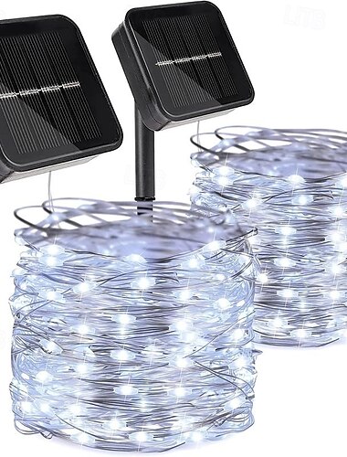  elegante Hochzeitsempfangsparty, 2 Stück, Weihnachts-Solar-Lichterkette aus Kupferdraht für den Außenbereich, Feiertags-, Hochzeits-, Neujahrs-, Hofzaun-, Stufen-, Atmosphären-Dekorations-Lichterkette
