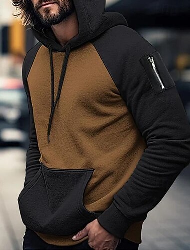  Homens Moletom Moletom Tático Amarelo Vermelho Azul Laranja Cáqui Com Capuz Tecido Com Cordão Bloco de cor Bolso frontal Desportos e Ar livre Diário Feriado Poliéster Roupa de rua Casual Primavera